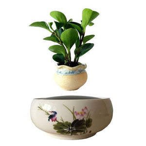 Song Bird White Ceramic Base Levitating Air-Floating Bonsai Pot